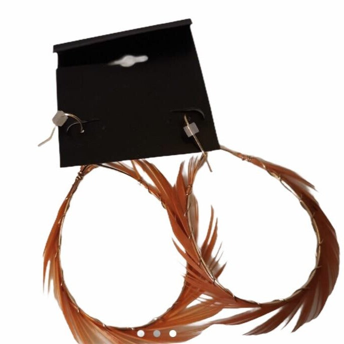 Deb Womens Fashion Feather Drop Earrings Lightweight Orange Fishnet Hook