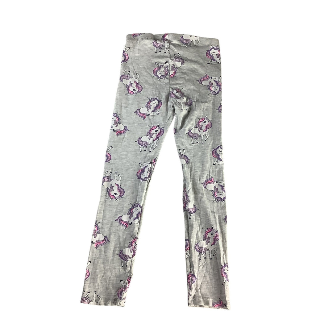 H&M Girls Unicorn Print Leggings Size US 6-8Y Grey Comfy Stretchy Casual Wear