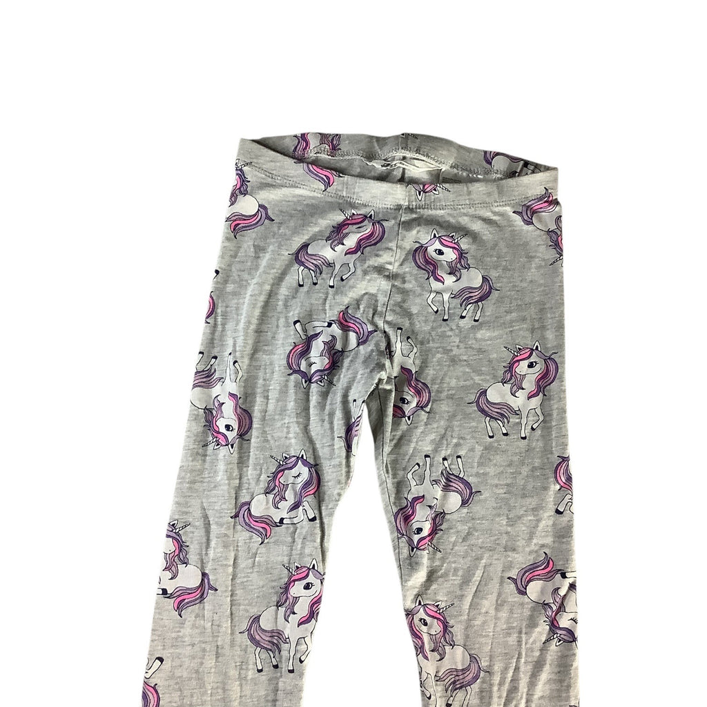 H&M Girls Unicorn Print Leggings Size US 6-8Y Grey Comfy Stretchy Casual Wear