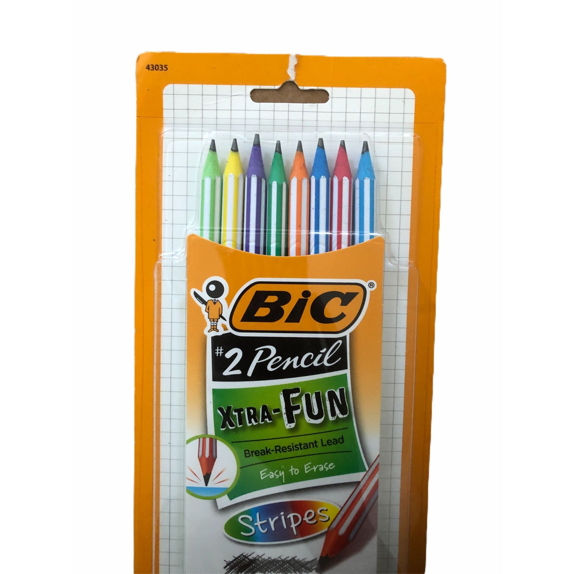 BIC Xtra Fun 2 HB Pencils Striped Durable Leads & Latex Free Erasers Pack Of 8