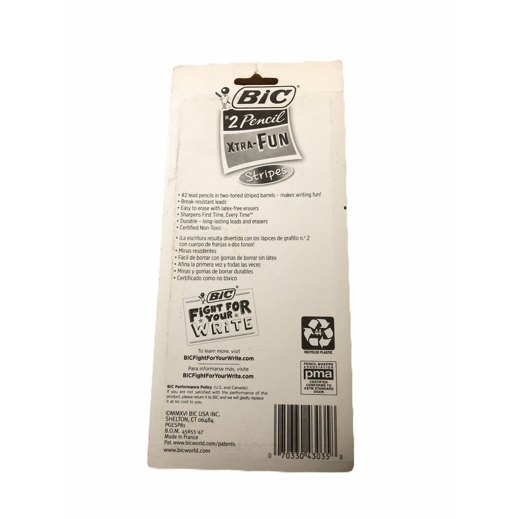 BIC Xtra Fun 2 HB Pencils Striped Durable Leads & Latex Free Erasers Pack Of 8