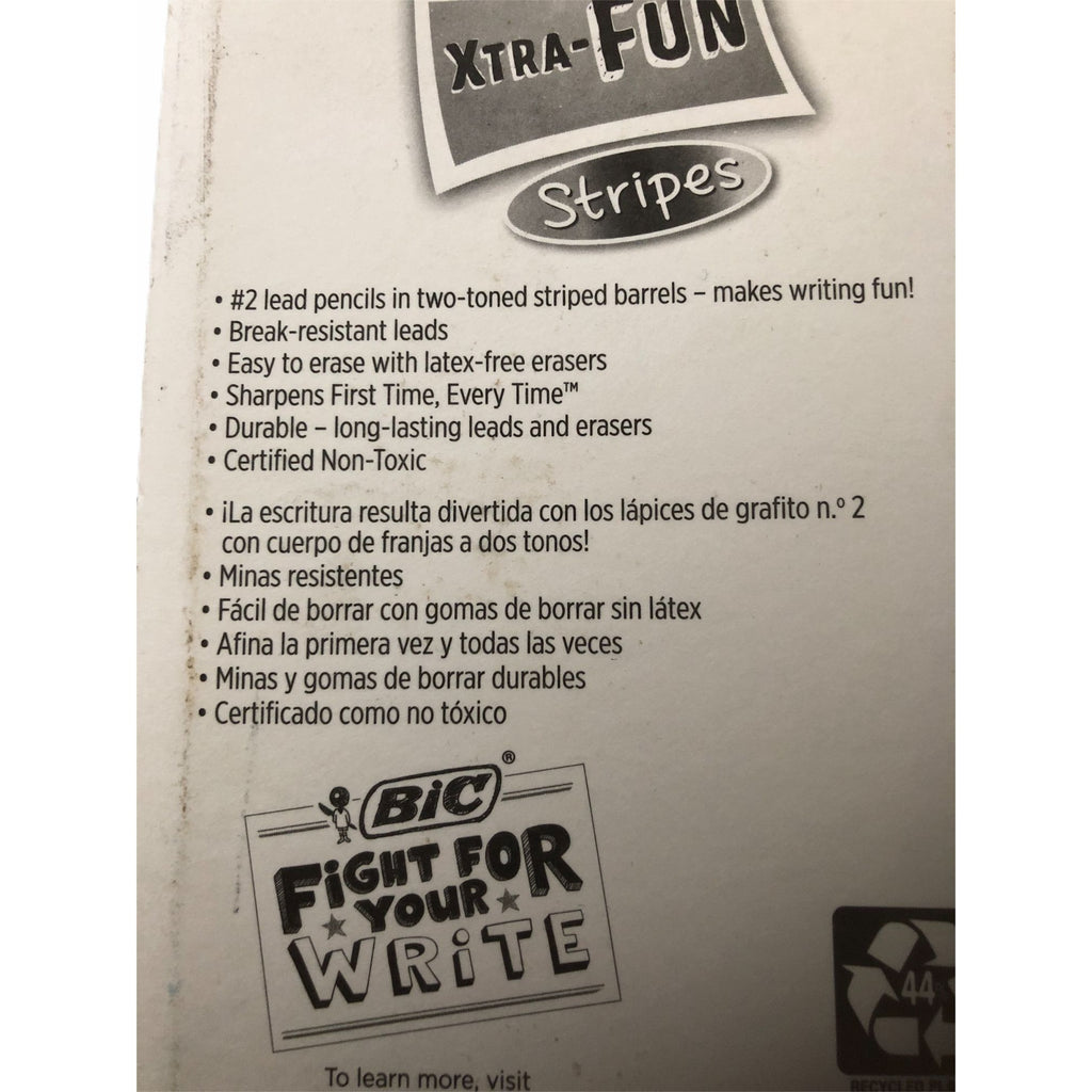 BIC Xtra Fun 2 HB Pencils Striped Durable Leads & Latex Free Erasers Pack Of 8