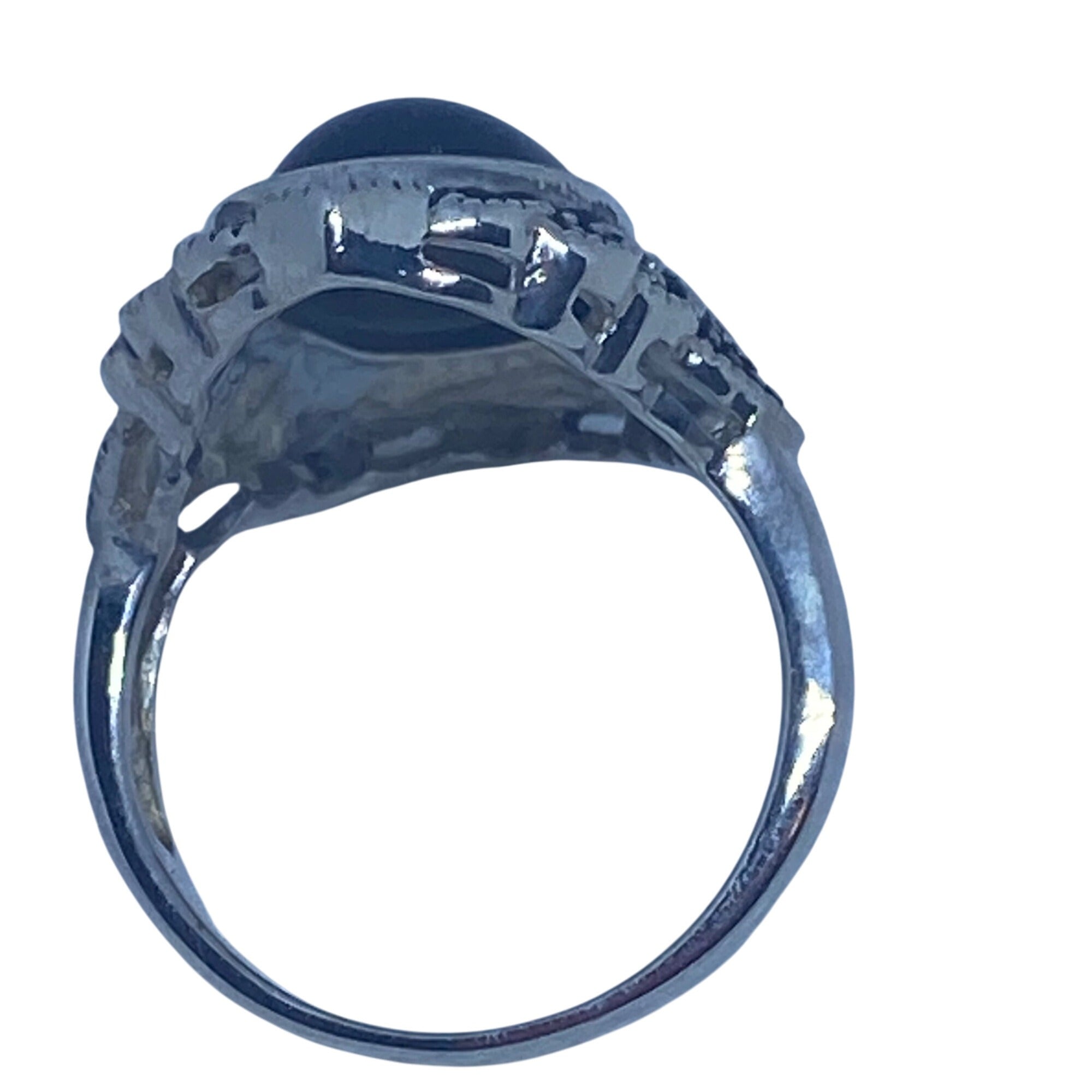 Marcasite Oval Dark Blue Stone Ring Tibetan Sliver Base 10x16mm Size 8