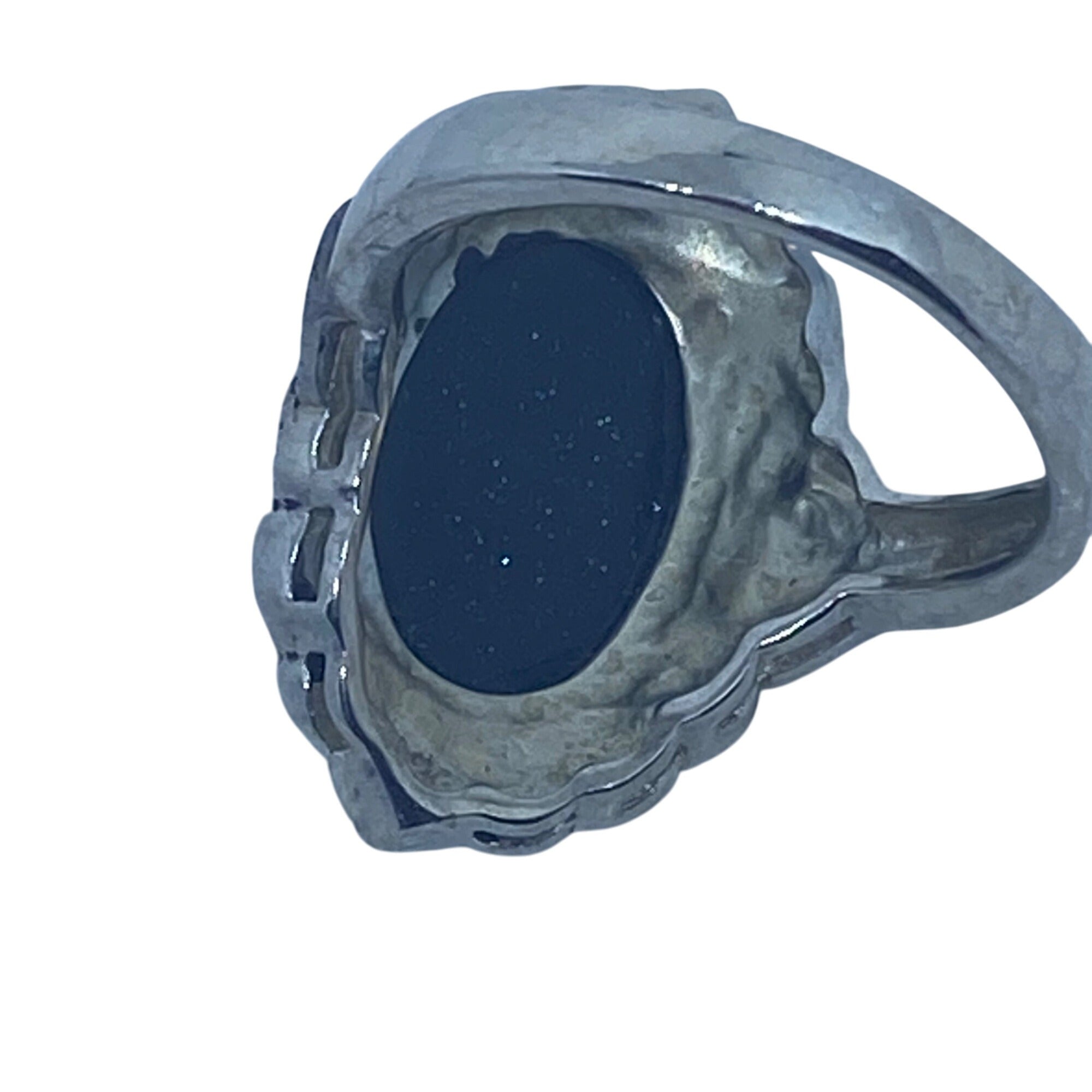 Marcasite Oval Dark Blue Stone Ring Tibetan Sliver Base 10x16mm Size 8
