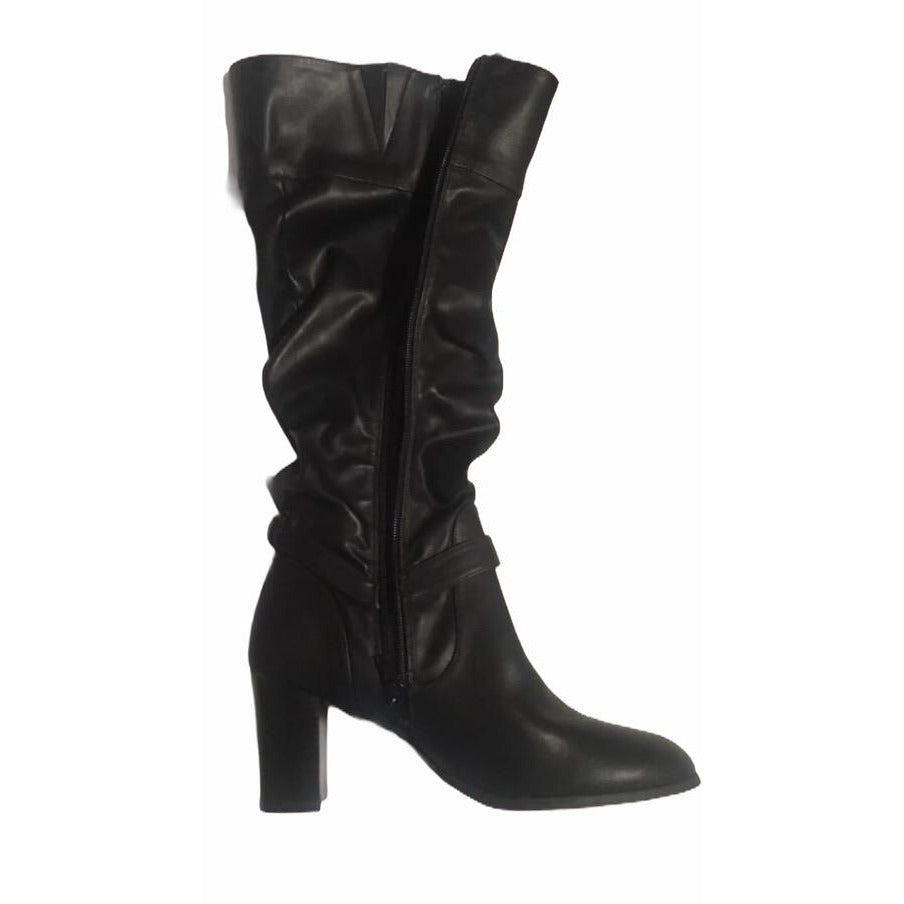 Jaclyn Smith Women’s Size 9 Black Slouchy Knee High Boots With Buckle & Side Zipper
