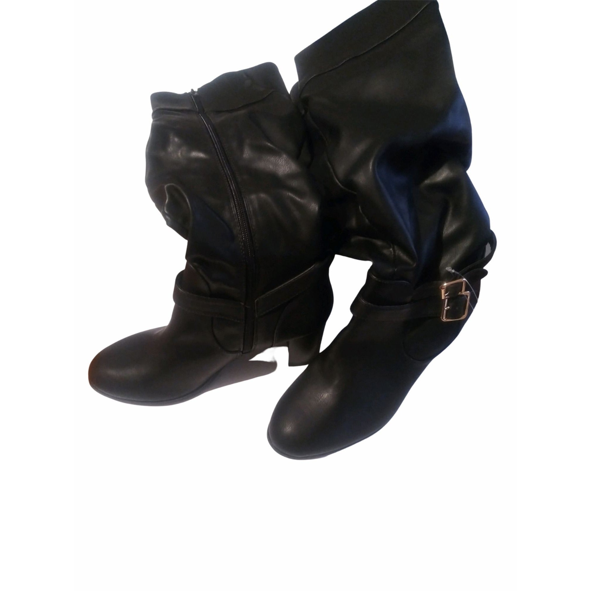 Jaclyn Smith Women’s Size 9 Black Slouchy Knee High Boots With Buckle & Side Zipper