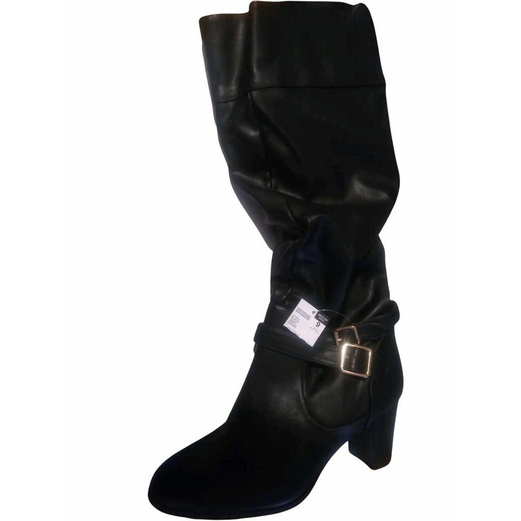 Jaclyn Smith Women’s Size 9 Black Slouchy Knee High Boots With Buckle & Side Zipper