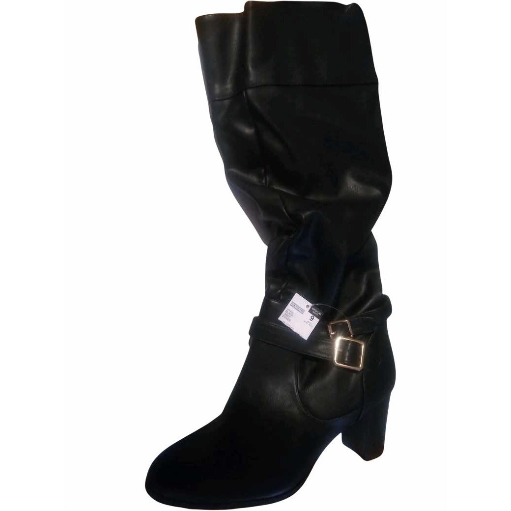 Jaclyn Smith Women’s Size 9 Black Slouchy Knee High Boots With Buckle & Side Zipper