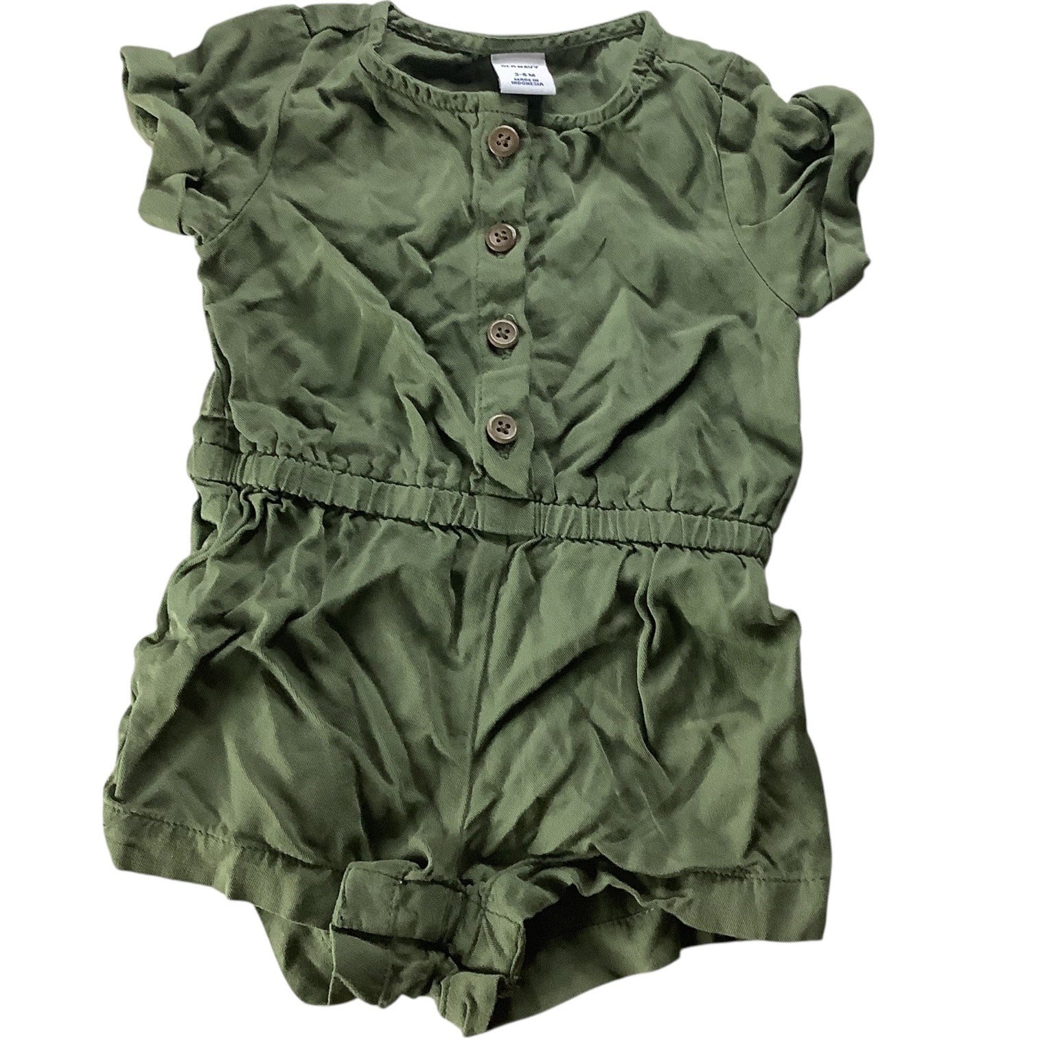 Old Navy Baby Girl Green Romper Jumpsuit Button Elastic Waist Short Sleeve 3-6M