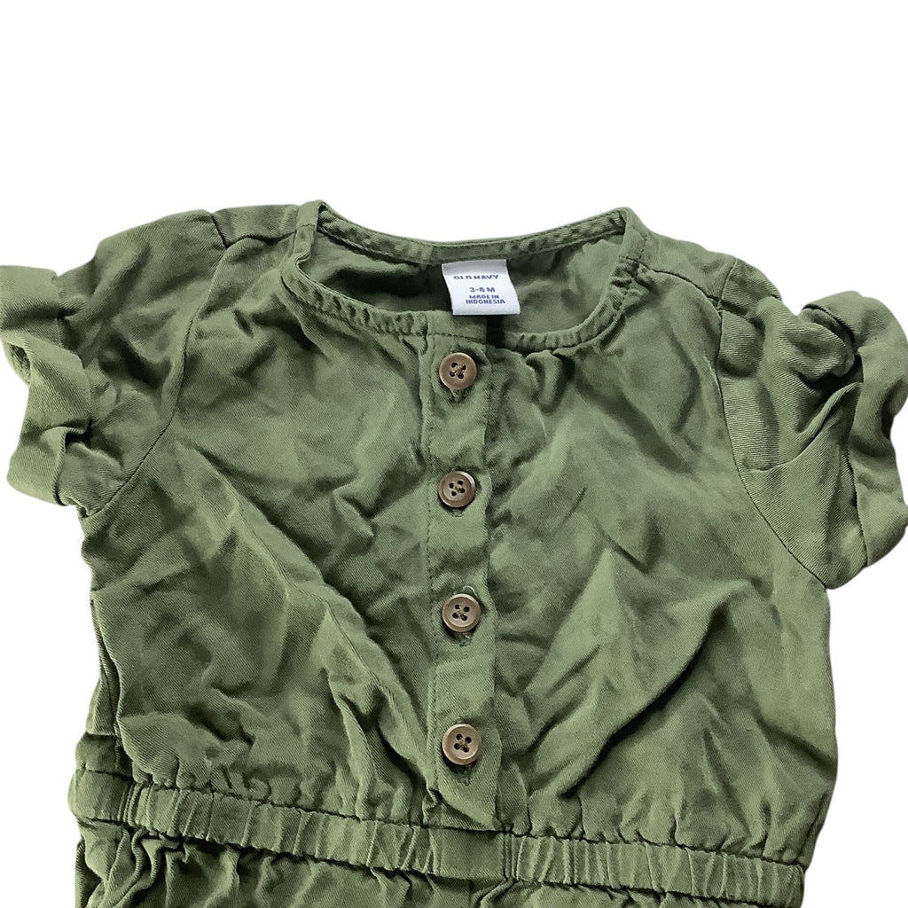 Old Navy Baby Girl Green Romper Jumpsuit Button Elastic Waist Short Sleeve 3-6M