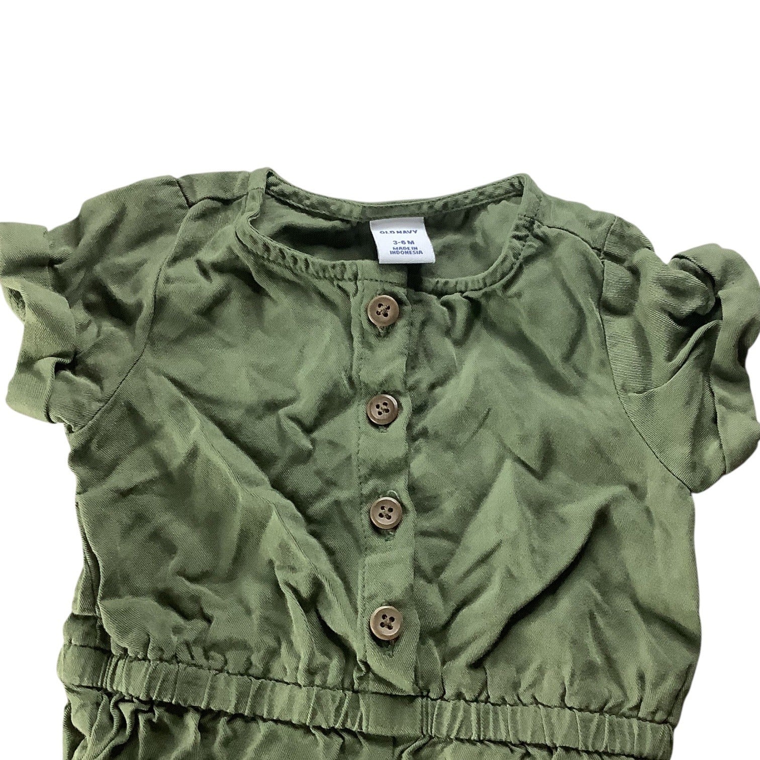 Old Navy Baby Girl Green Romper Jumpsuit Button Elastic Waist Short Sleeve 3-6M