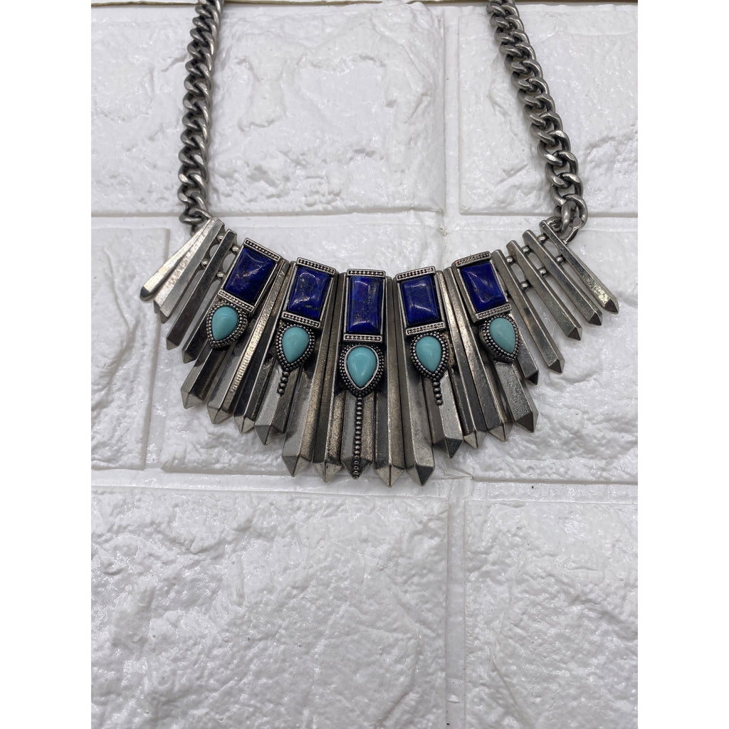Target Semi Precious Stone Silver Tone Southwestern Bib Necklace Chic Blue