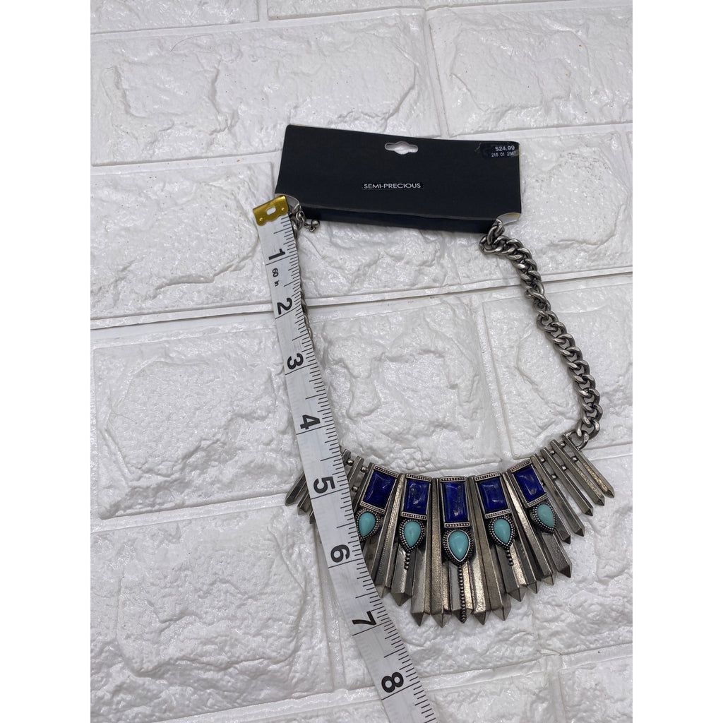 Target Semi Precious Stone Silver Tone Southwestern Bib Necklace Chic Blue