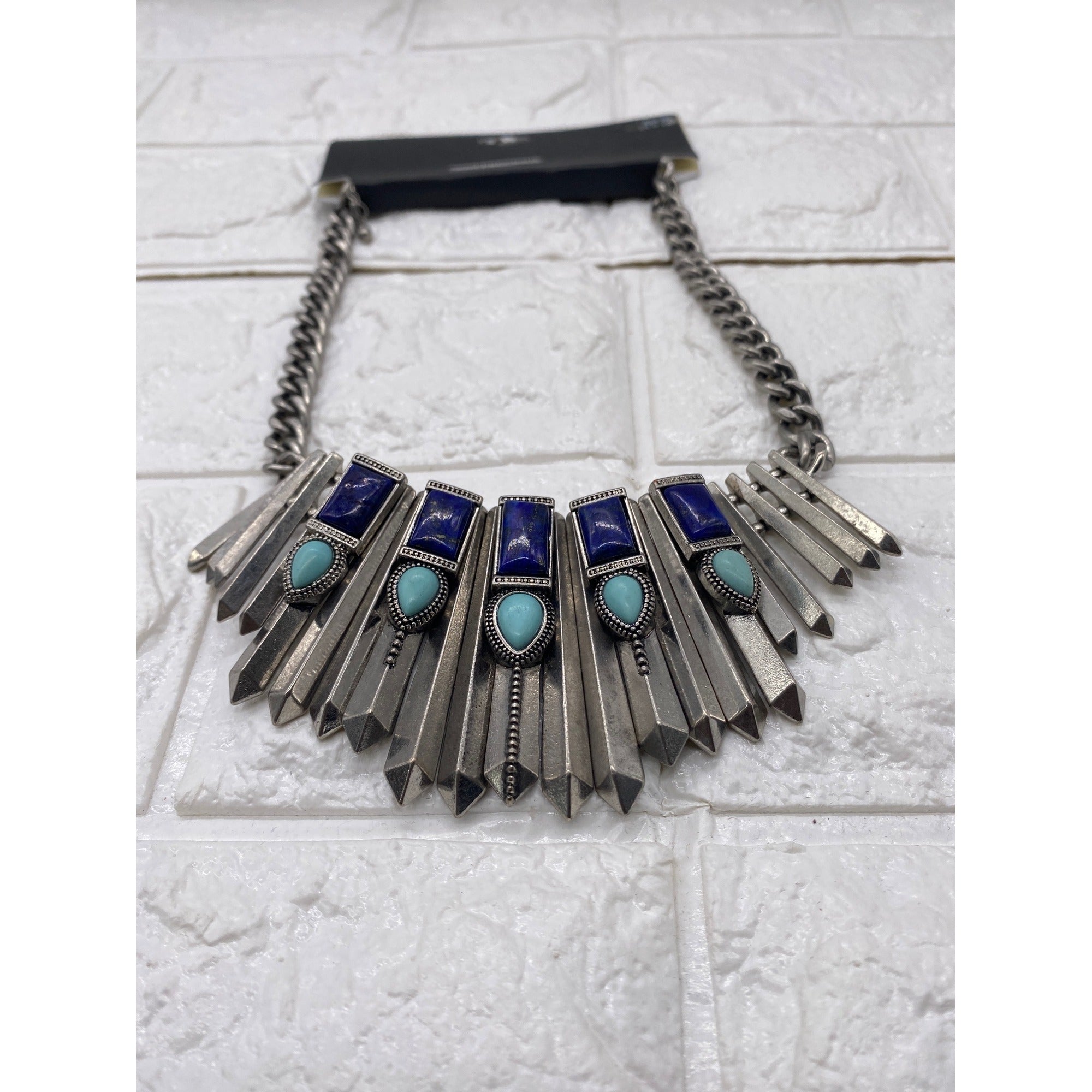 Target Semi Precious Stone Silver Tone Southwestern Bib Necklace Chic Blue