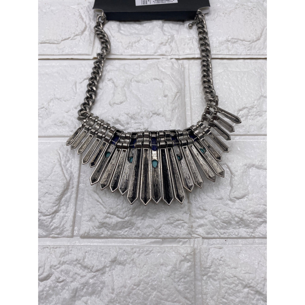 Target Semi Precious Stone Silver Tone Southwestern Bib Necklace Chic Blue