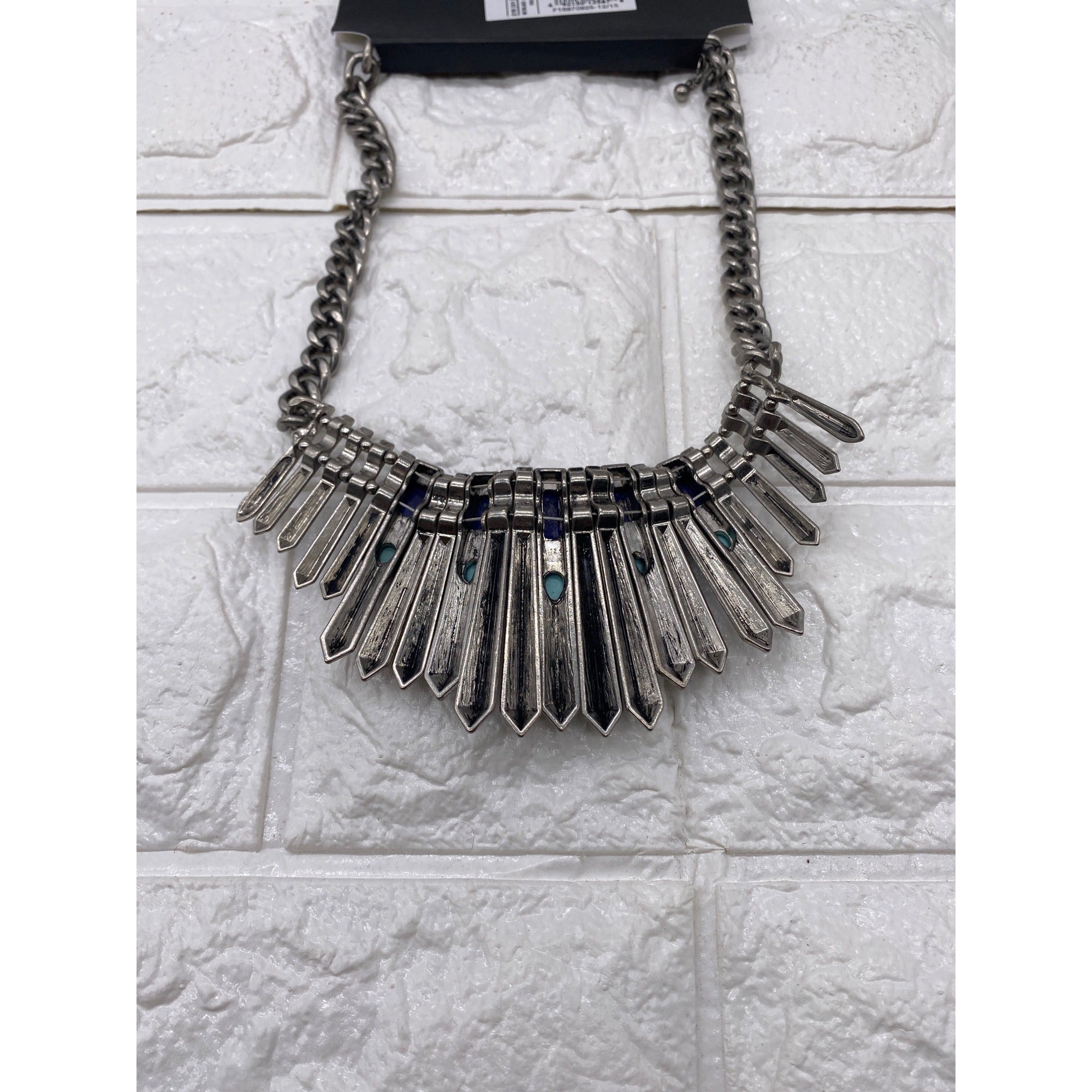 Target Semi Precious Stone Silver Tone Southwestern Bib Necklace Chic Blue