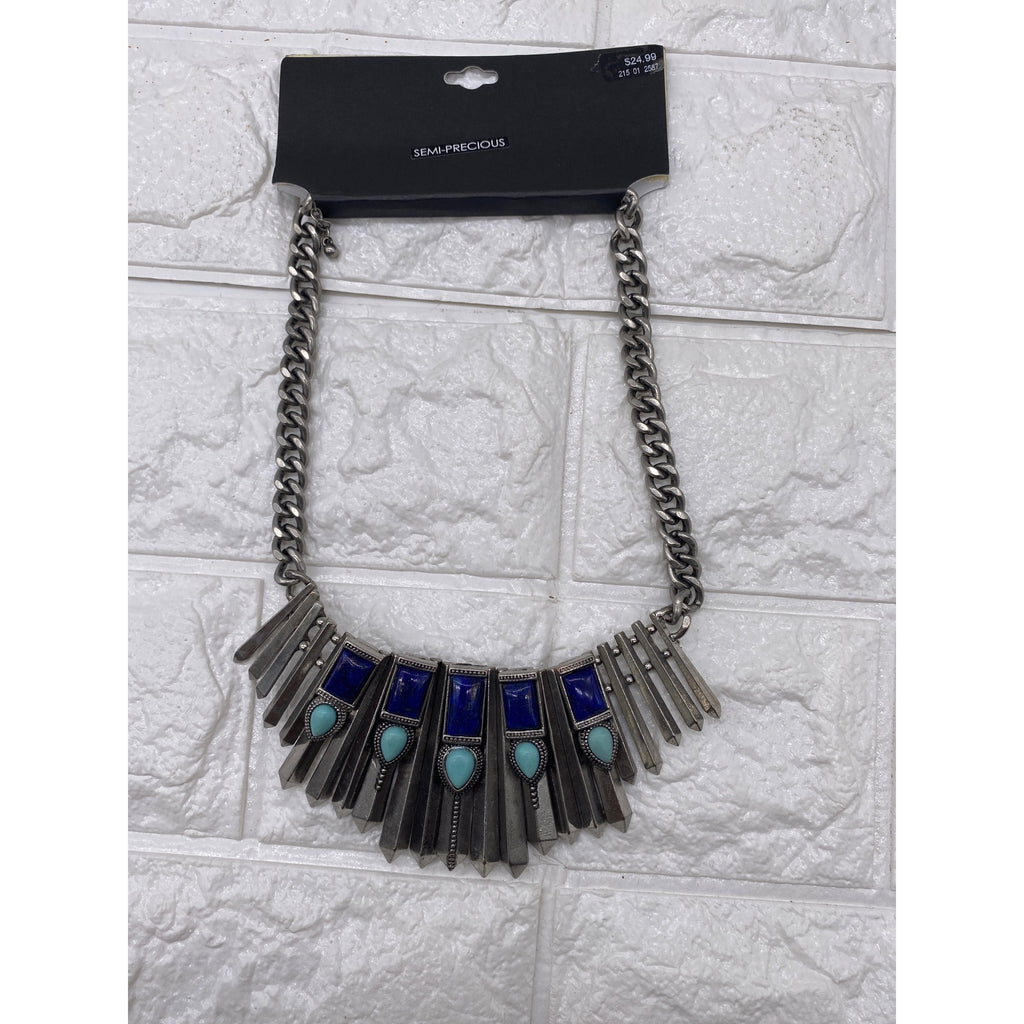 Target Semi Precious Stone Silver Tone Southwestern Bib Necklace Chic Blue