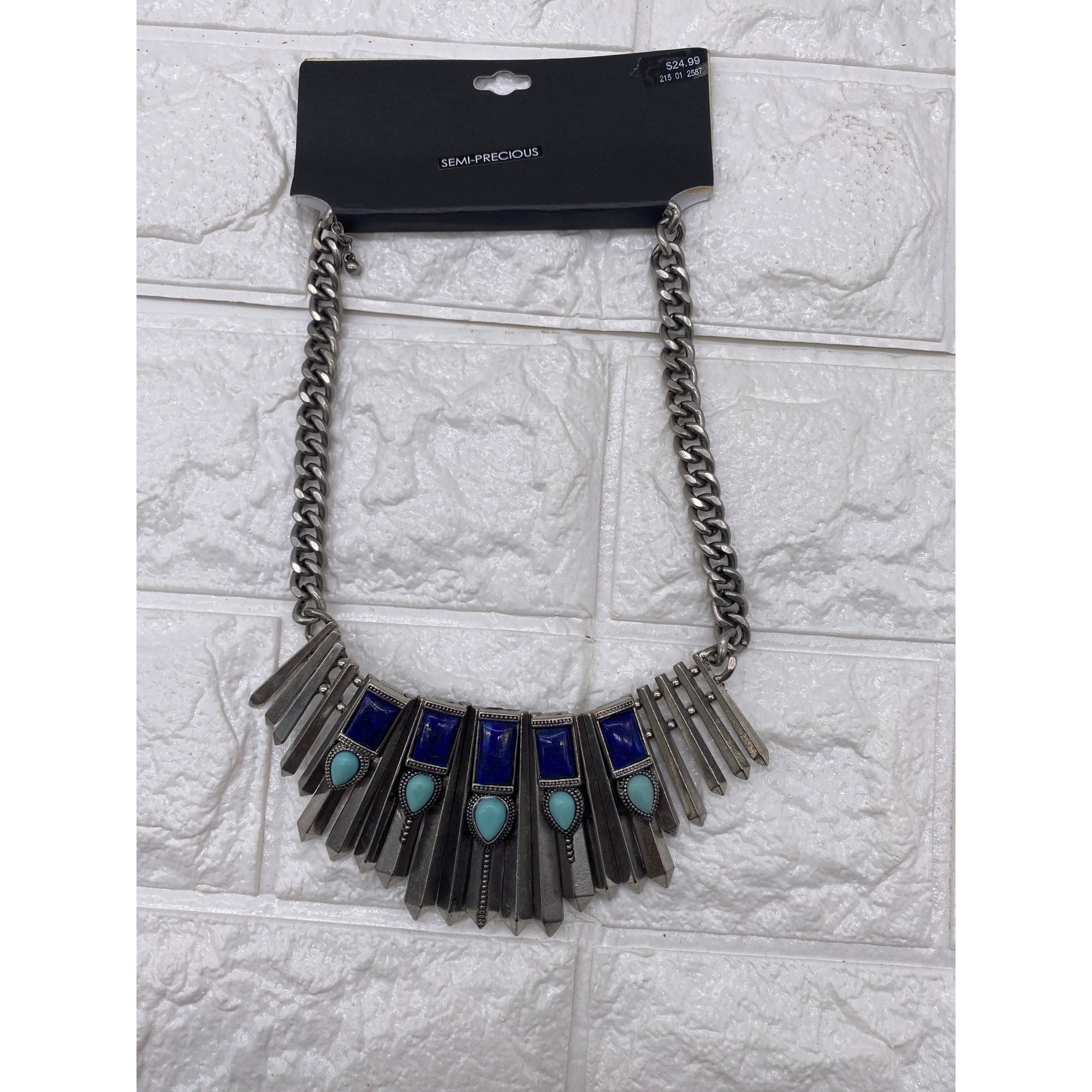 Target Semi Precious Stone Silver Tone Southwestern Bib Necklace Chic Blue