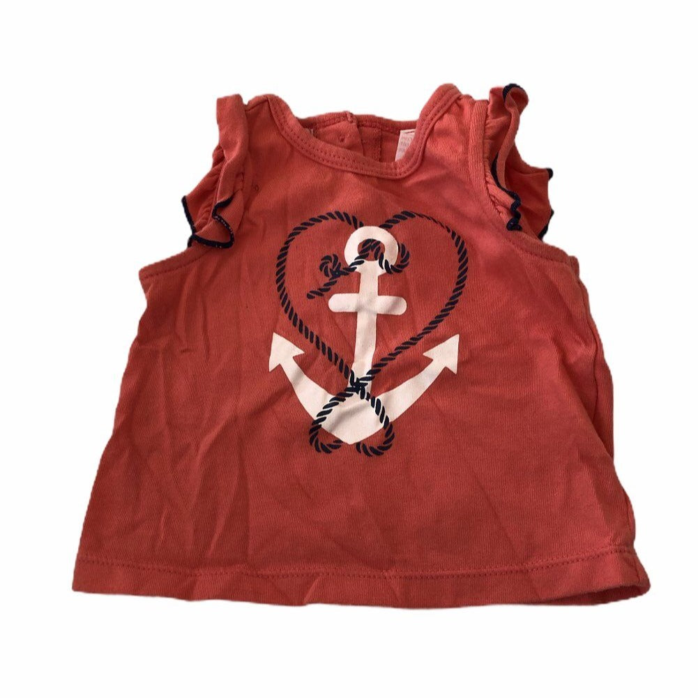 Kids Headquarters Baby Girls 6-9 Months Peach Shirt With Anchor Heart Design