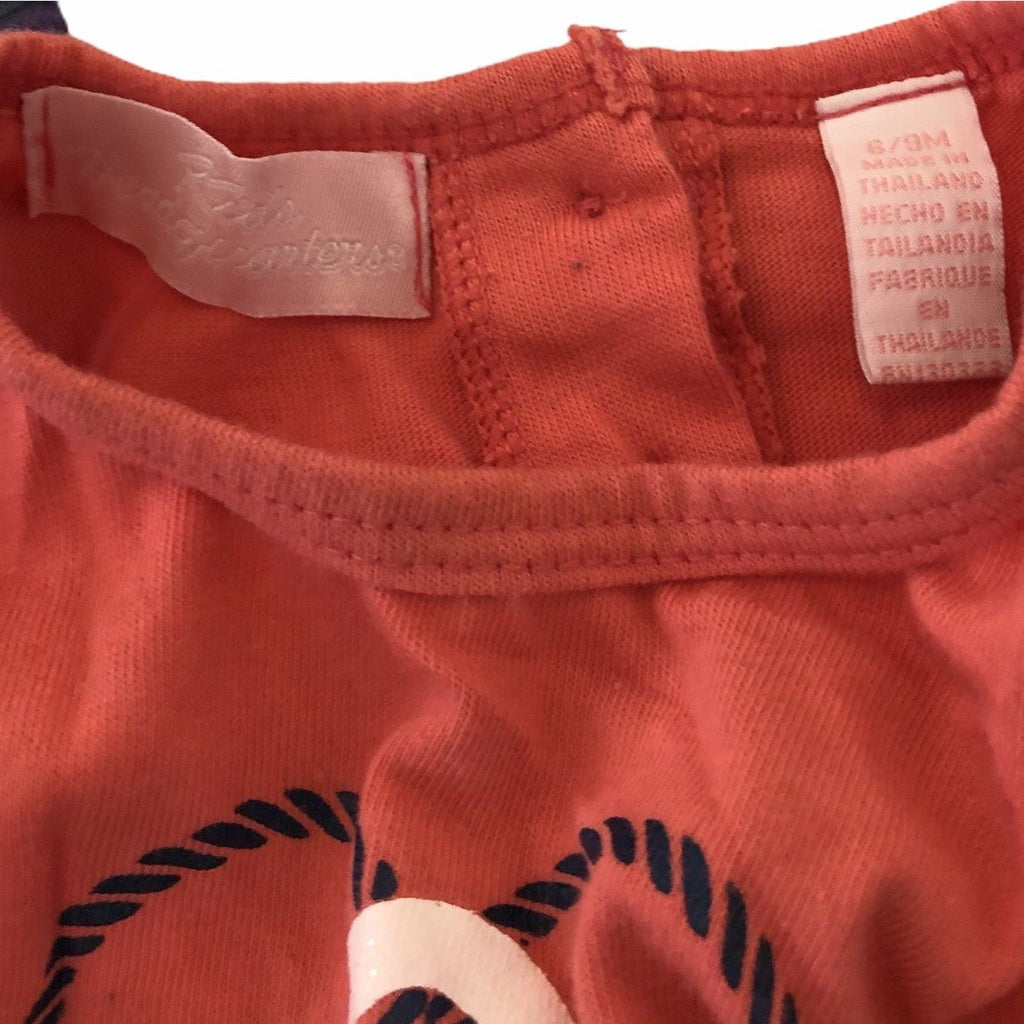 Kids Headquarters Baby Girls 6-9 Months Peach Shirt With Anchor Heart Design