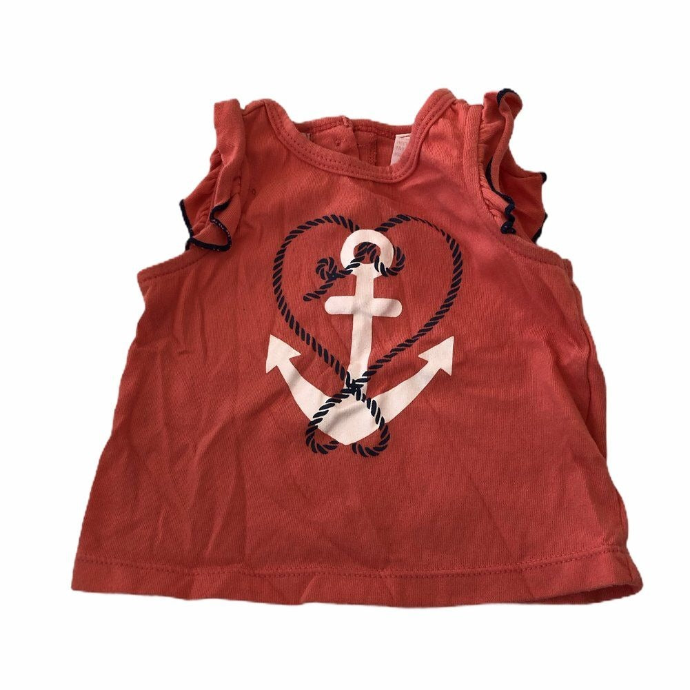 Kids Headquarters Baby Girls 6-9 Months Peach Shirt With Anchor Heart Design