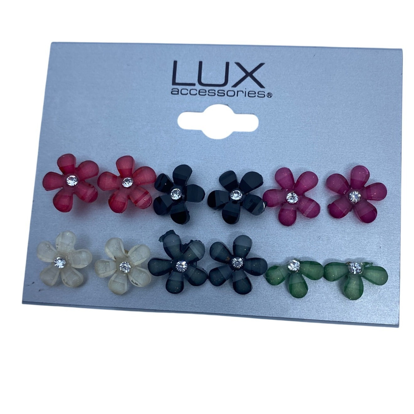 Lux Accessories Floral Stud Earrings Set In Multicolor With Rhinestones Flower Design 6 Pairs