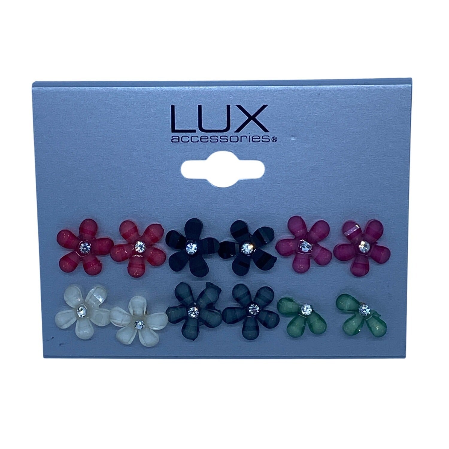 Lux Accessories Floral Stud Earrings Set In Multicolor With Rhinestones Flower Design 6 Pairs