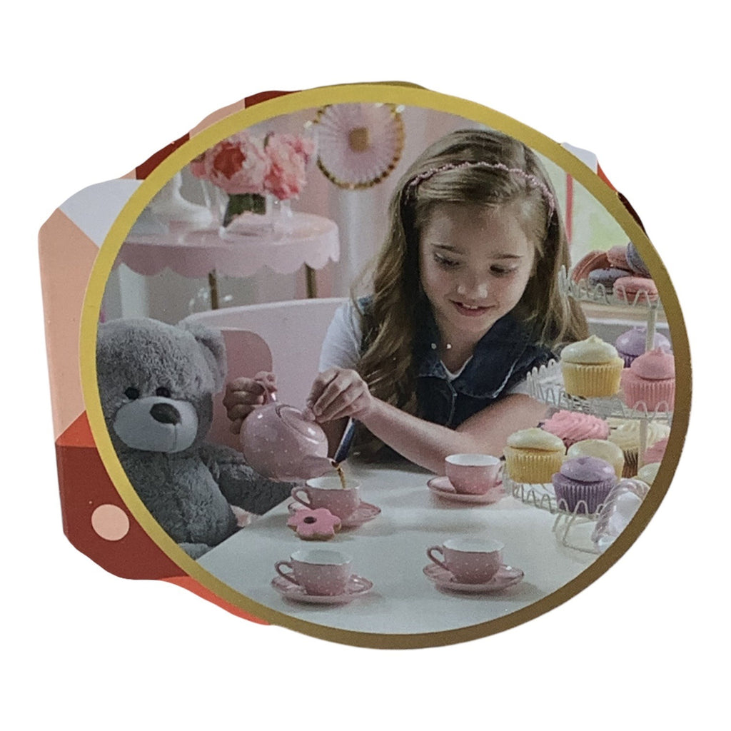 FAO Schwarz 9-Piece Ceramic Tea Party Set For Kids Hand Glazed Porcelain Teapot