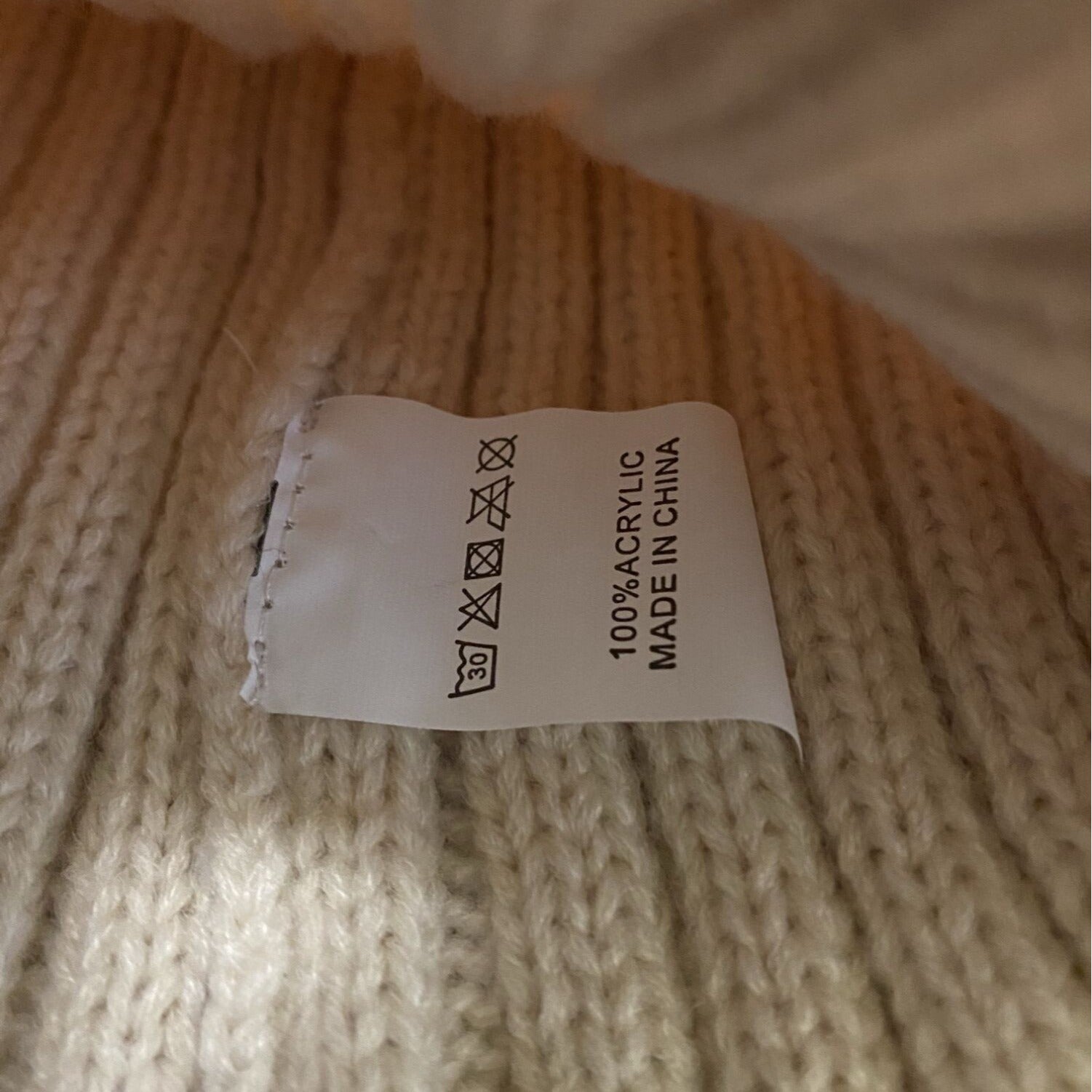 Winter Womens Stretch Knit Beanie Hat Faux Fur Pom Pom Beige Warm Ribbed Fold