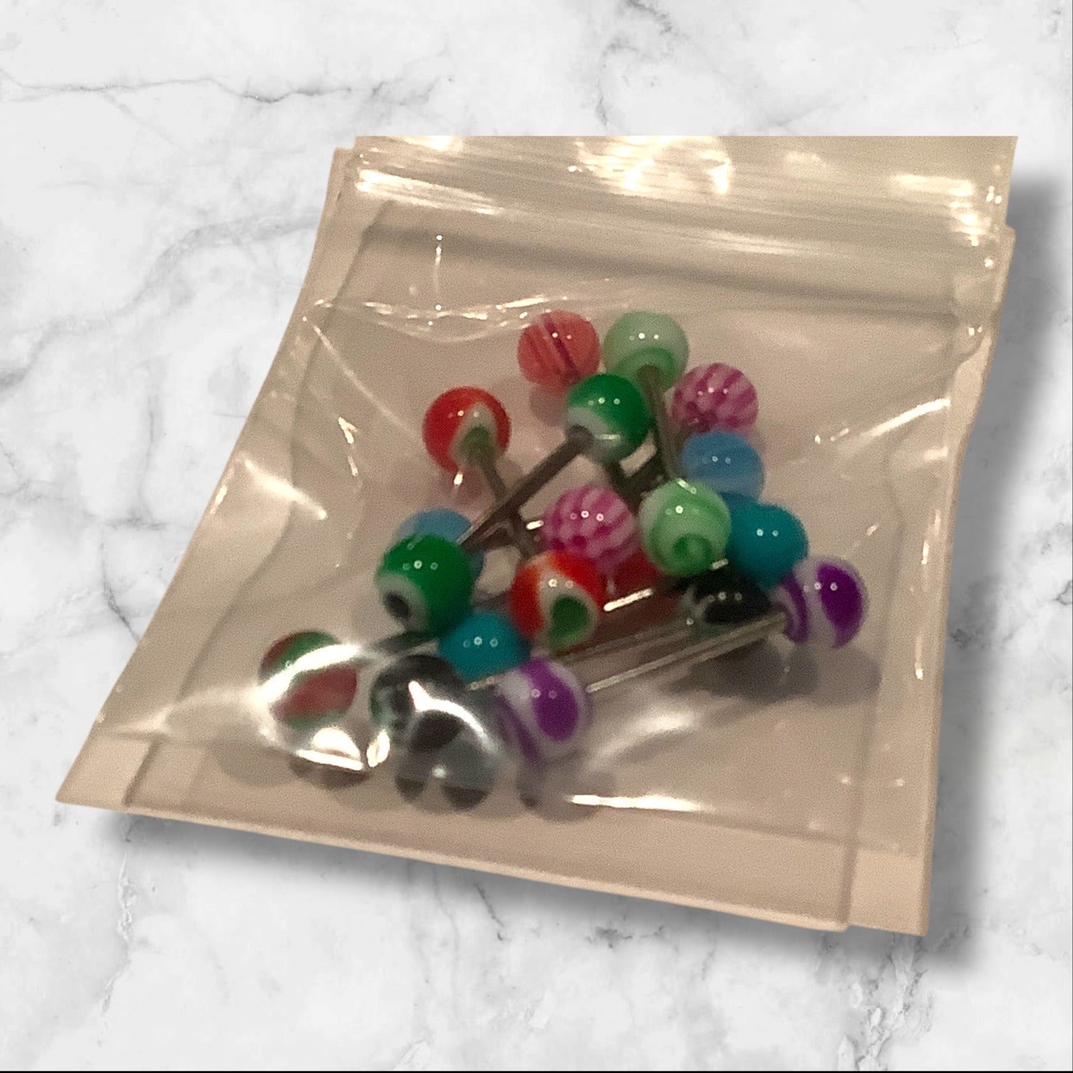 Assorted Colorful Acrylic Tongue & Nipple Barbell Piercing Jewelry Set 14g 10 pcs 1 Pack 