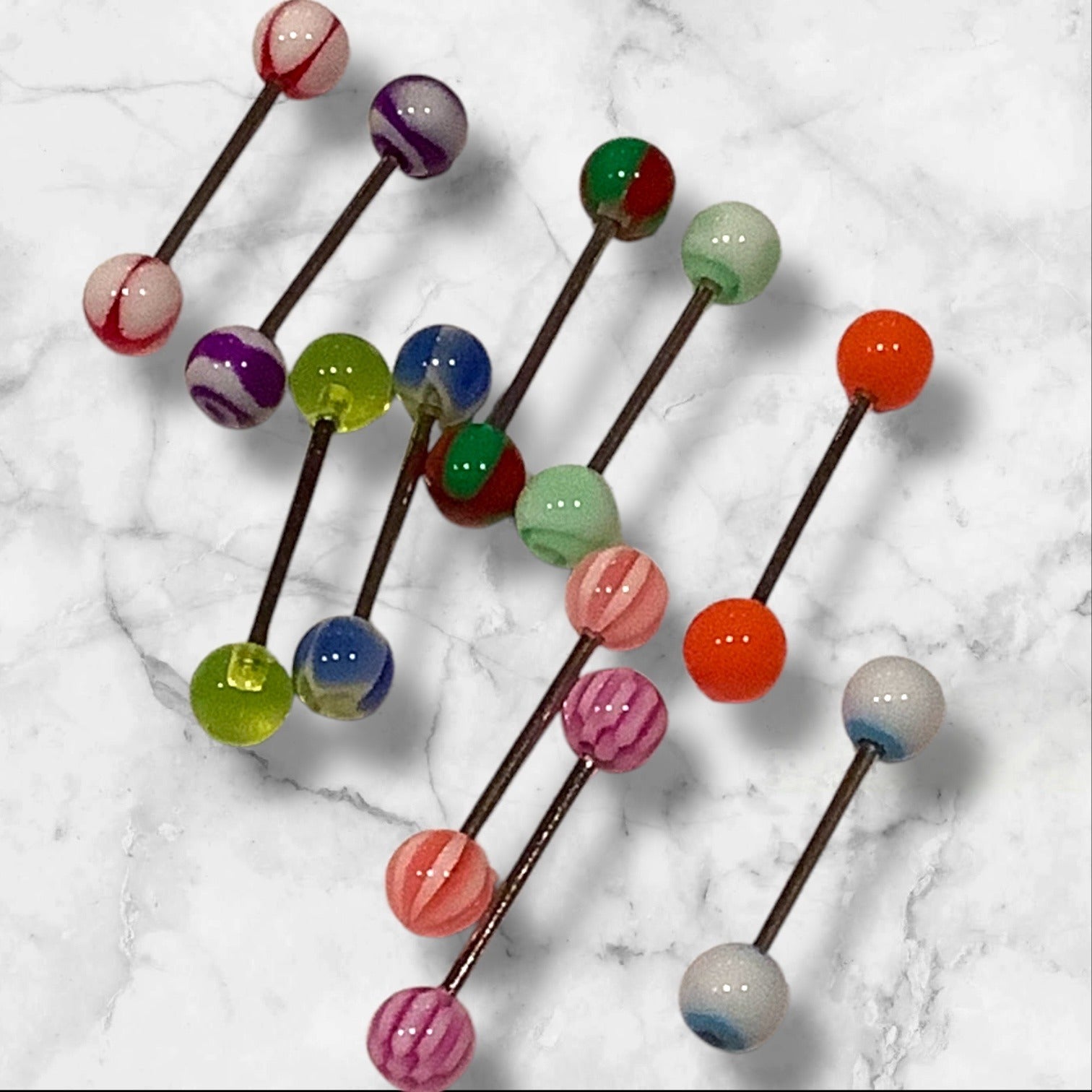 Assorted Colorful Acrylic Tongue & Nipple Barbell Piercing Jewelry Set 14g 10 pcs 1 Pack 