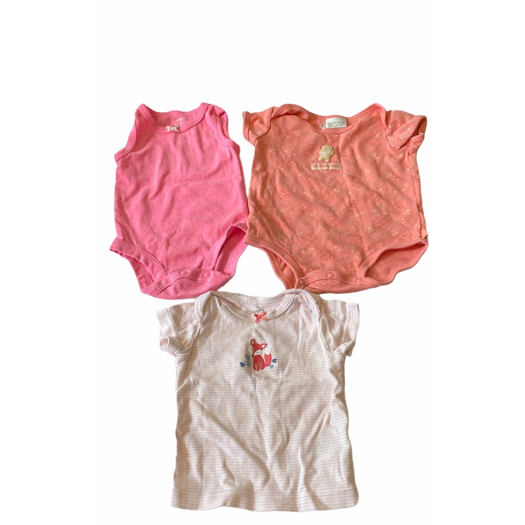 Baby Girl 3pc Bodysuit Bundle Size 3M Carters Pink Floral & Striped Patterns