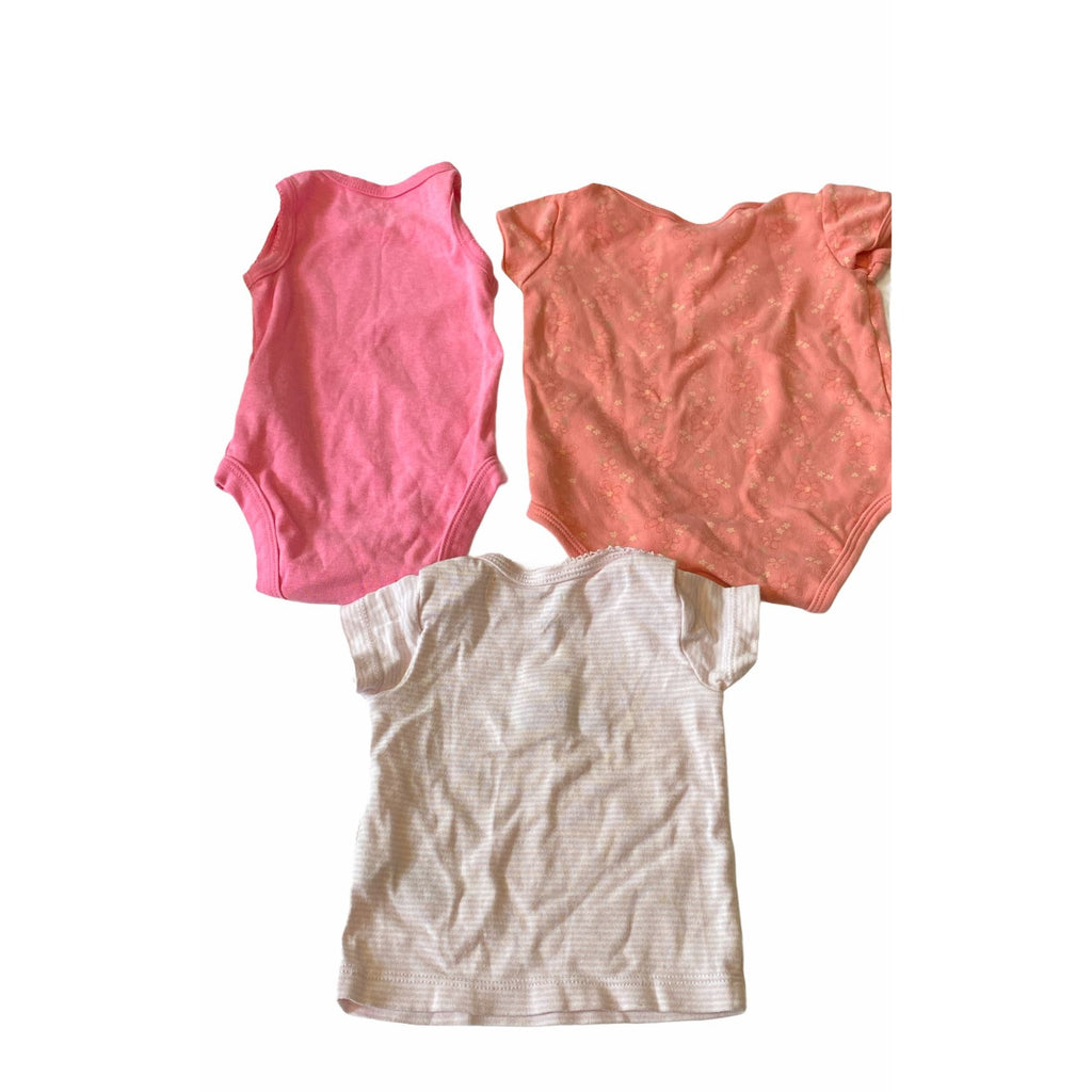 Baby Girl 3pc Bodysuit Bundle Size 3M Carters Pink Floral & Striped Patterns