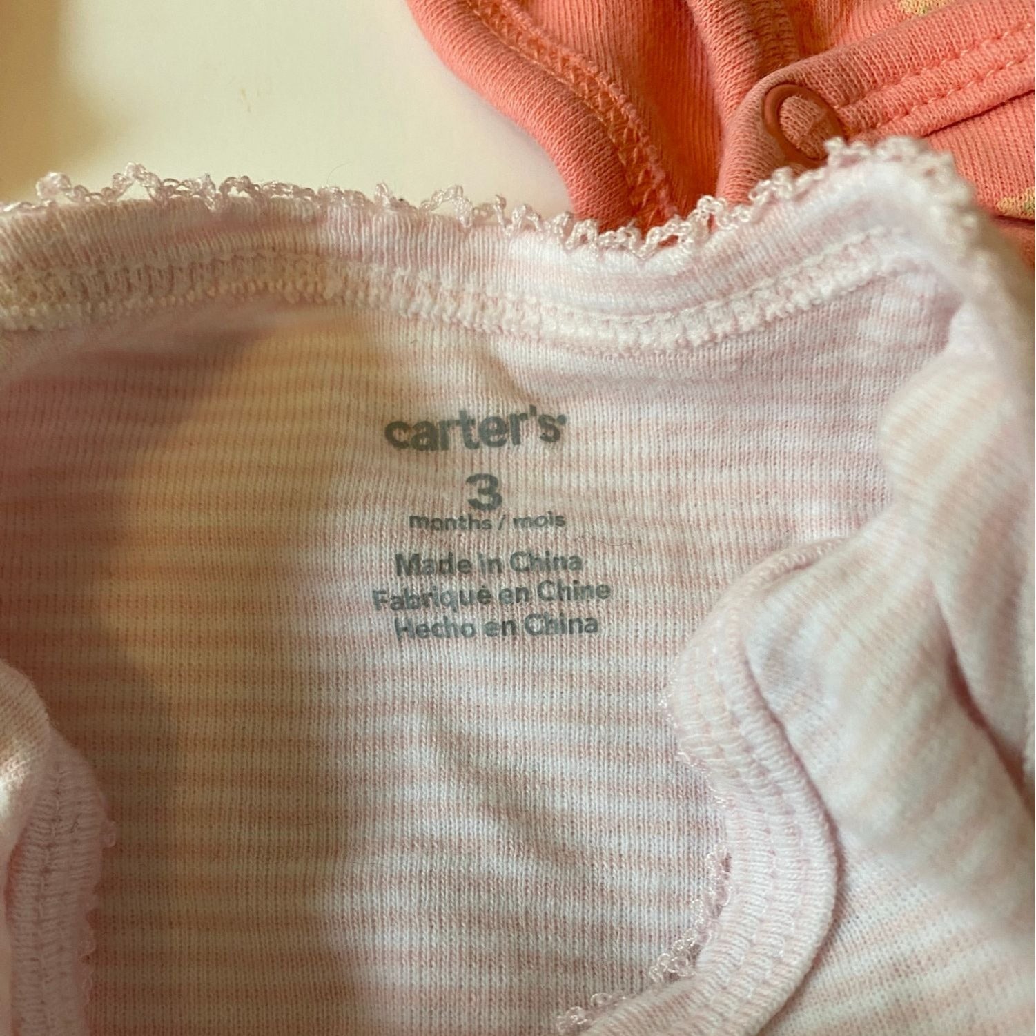 Baby Girl 3pc Bodysuit Bundle Size 3M Carters Pink Floral & Striped Patterns