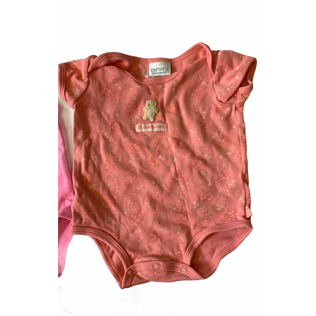 Baby Girl 3pc Bodysuit Bundle Size 3M Carters Pink Floral & Striped Patterns