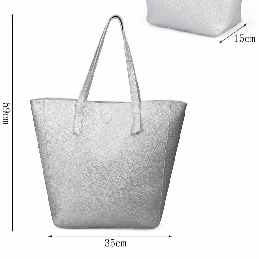 Expouch Womens Grey Tote PU Leather Shoulder Bag Satchel Handbag For Work Travel