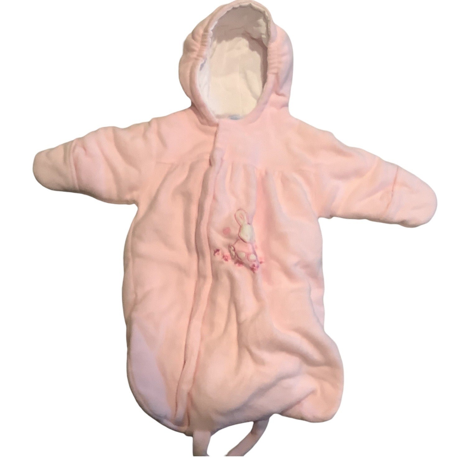 Baby Dove Infant Hooded Pink Bunting Suit With Bunny Embroidery Size 0-12 Months