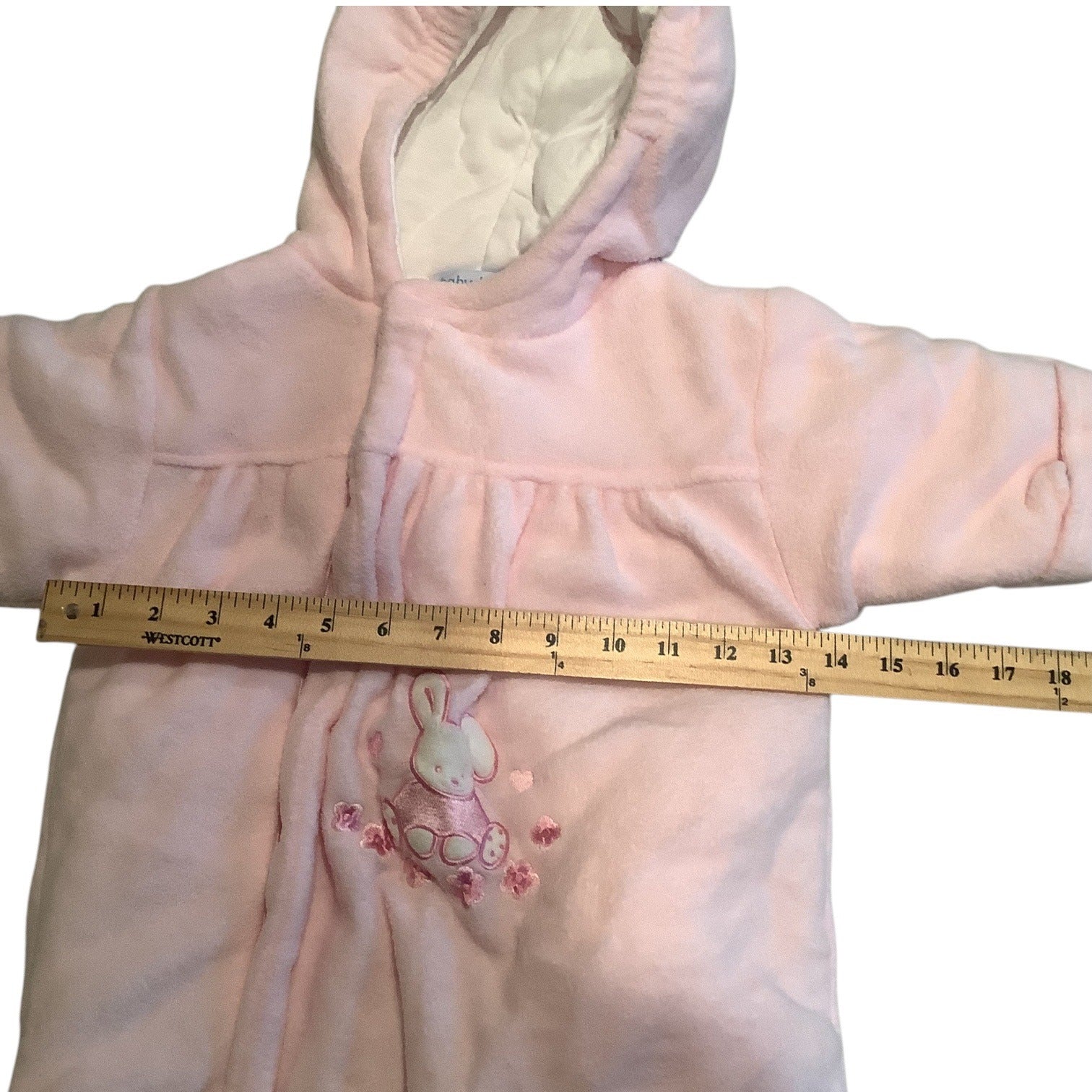 Baby Dove Infant Hooded Pink Bunting Suit With Bunny Embroidery Size 0-12 Months