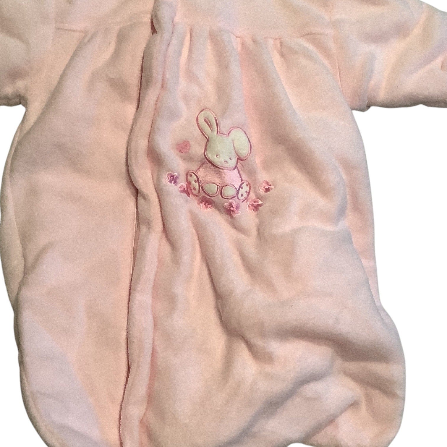 Baby Dove Infant Hooded Pink Bunting Suit With Bunny Embroidery Size 0-12 Months