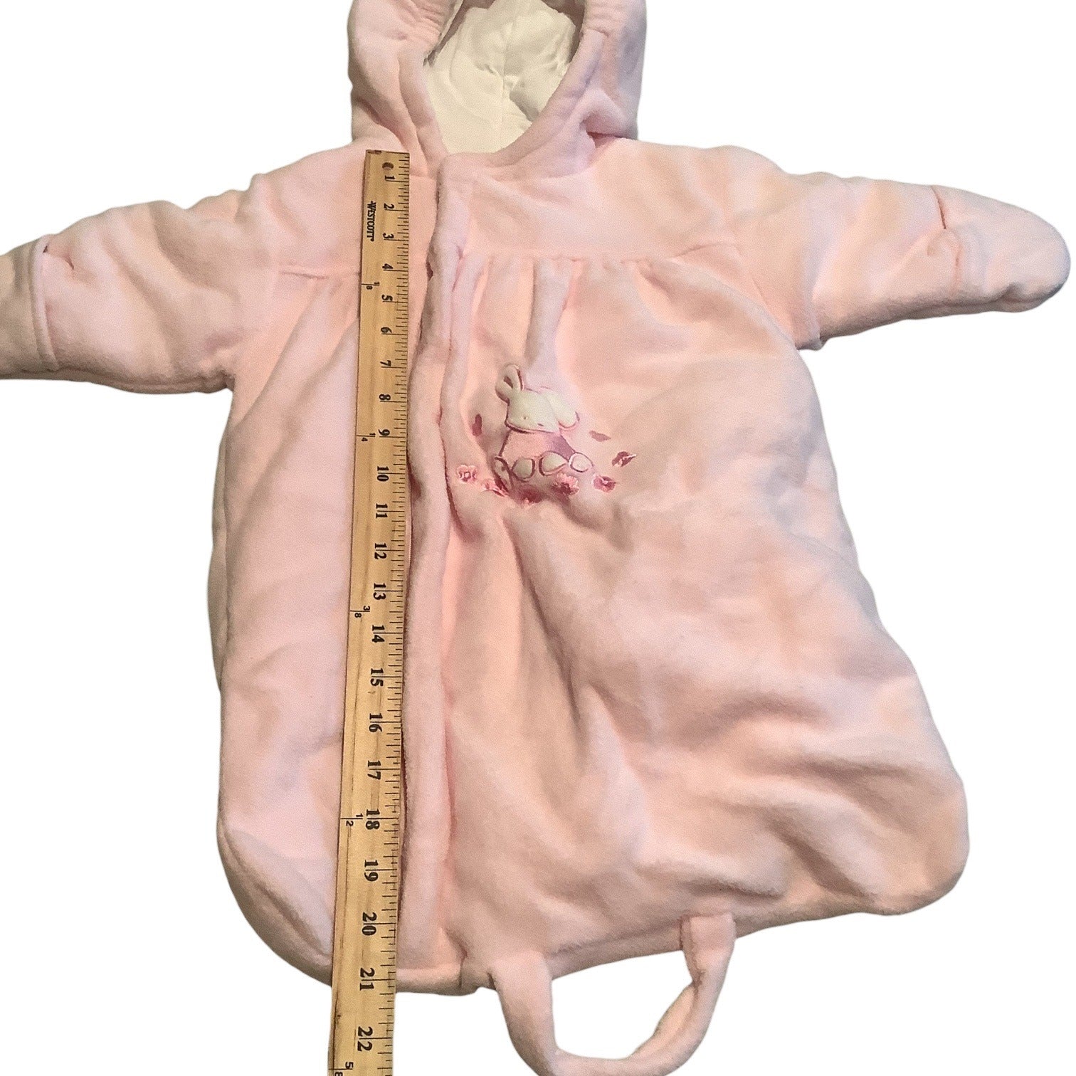 Baby Dove Infant Hooded Pink Bunting Suit With Bunny Embroidery Size 0-12 Months