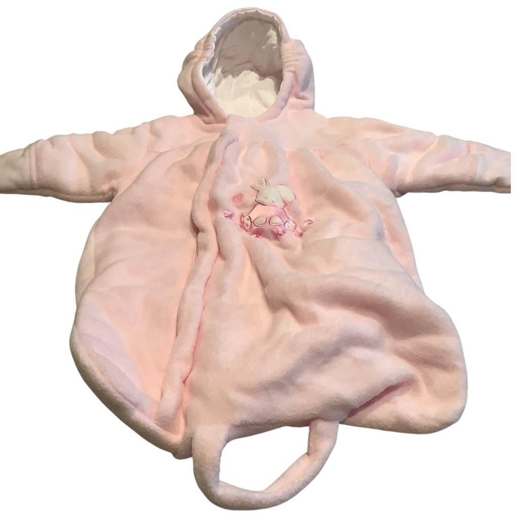 Baby Dove Infant Hooded Pink Bunting Suit With Bunny Embroidery Size 0-12 Months