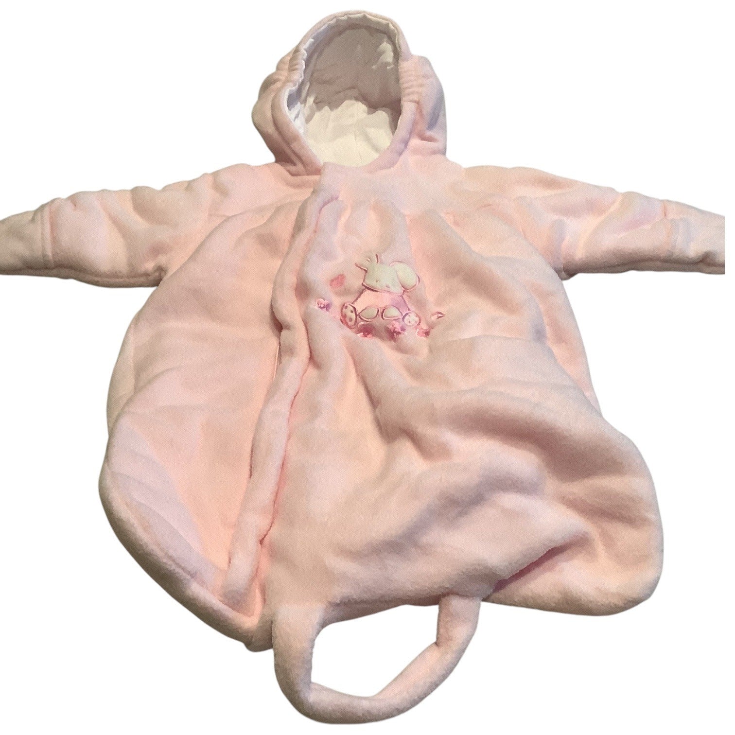 Baby Dove Infant Hooded Pink Bunting Suit With Bunny Embroidery Size 0-12 Months