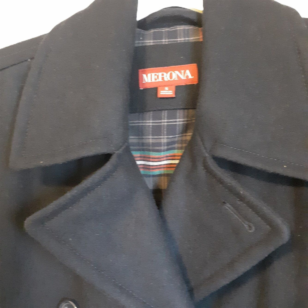 Merona Women’s Navy Double Breasted Wool Trench Coat W/ Cotton Blend Shell Small