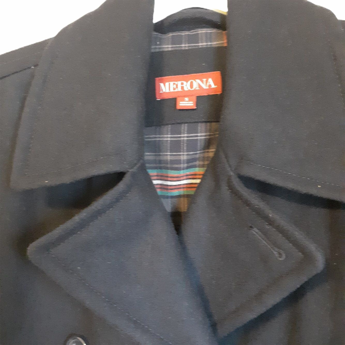 Merona Women’s Navy Double Breasted Wool Trench Coat W/ Cotton Blend Shell Small