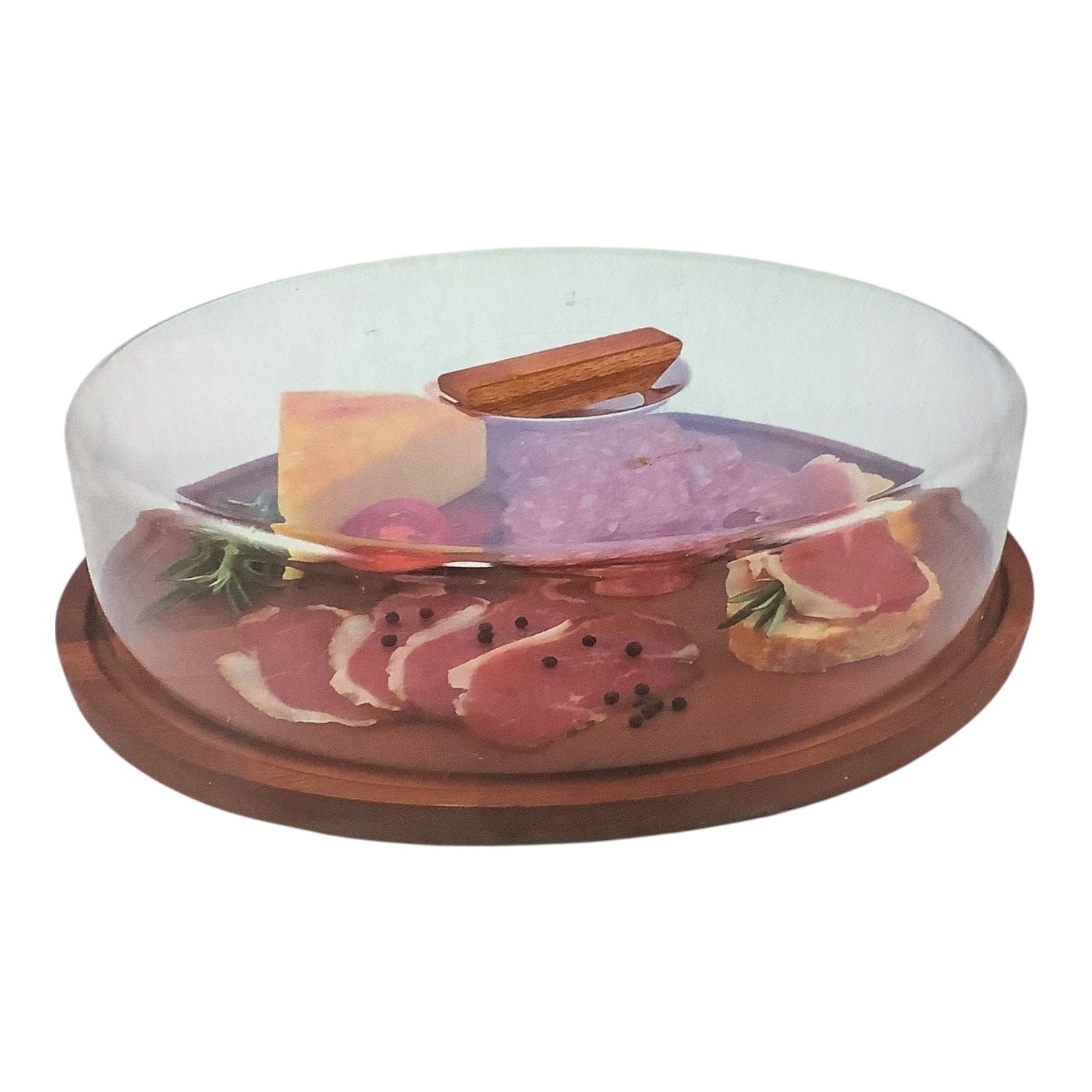 Swissmar Acacia Round Serving Board With Clear Serving Dome Cover