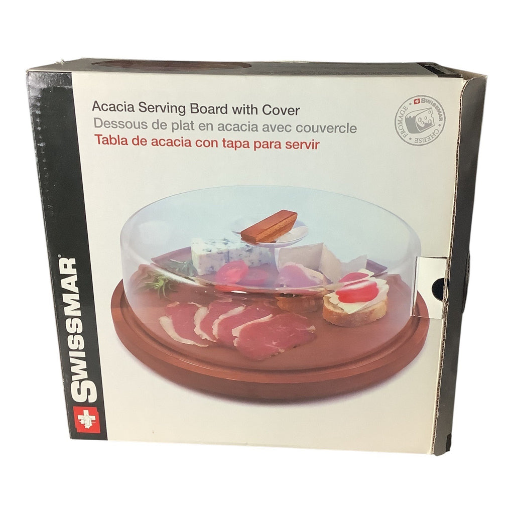 Swissmar Acacia Round Serving Board With Clear Serving Dome Cover