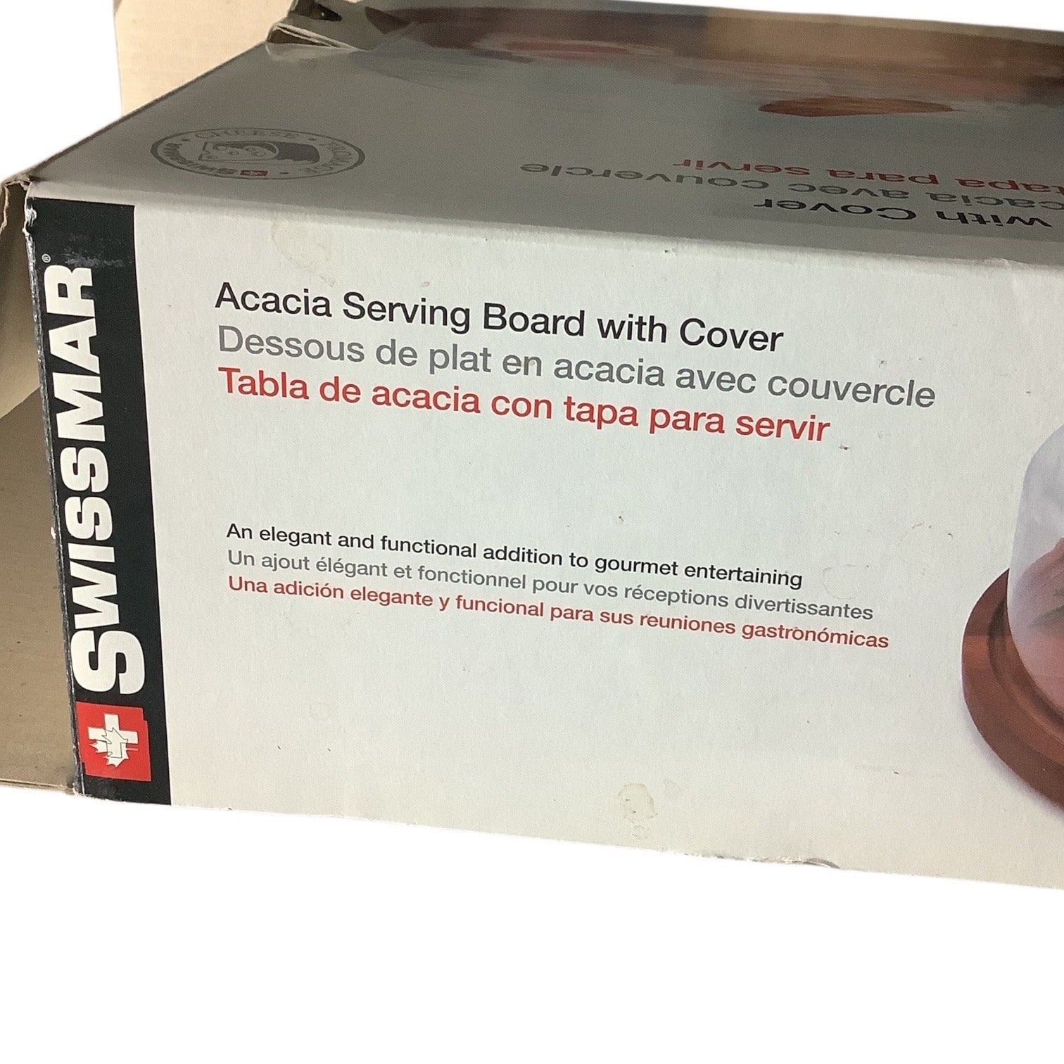 Swissmar Acacia Round Serving Board With Clear Serving Dome Cover