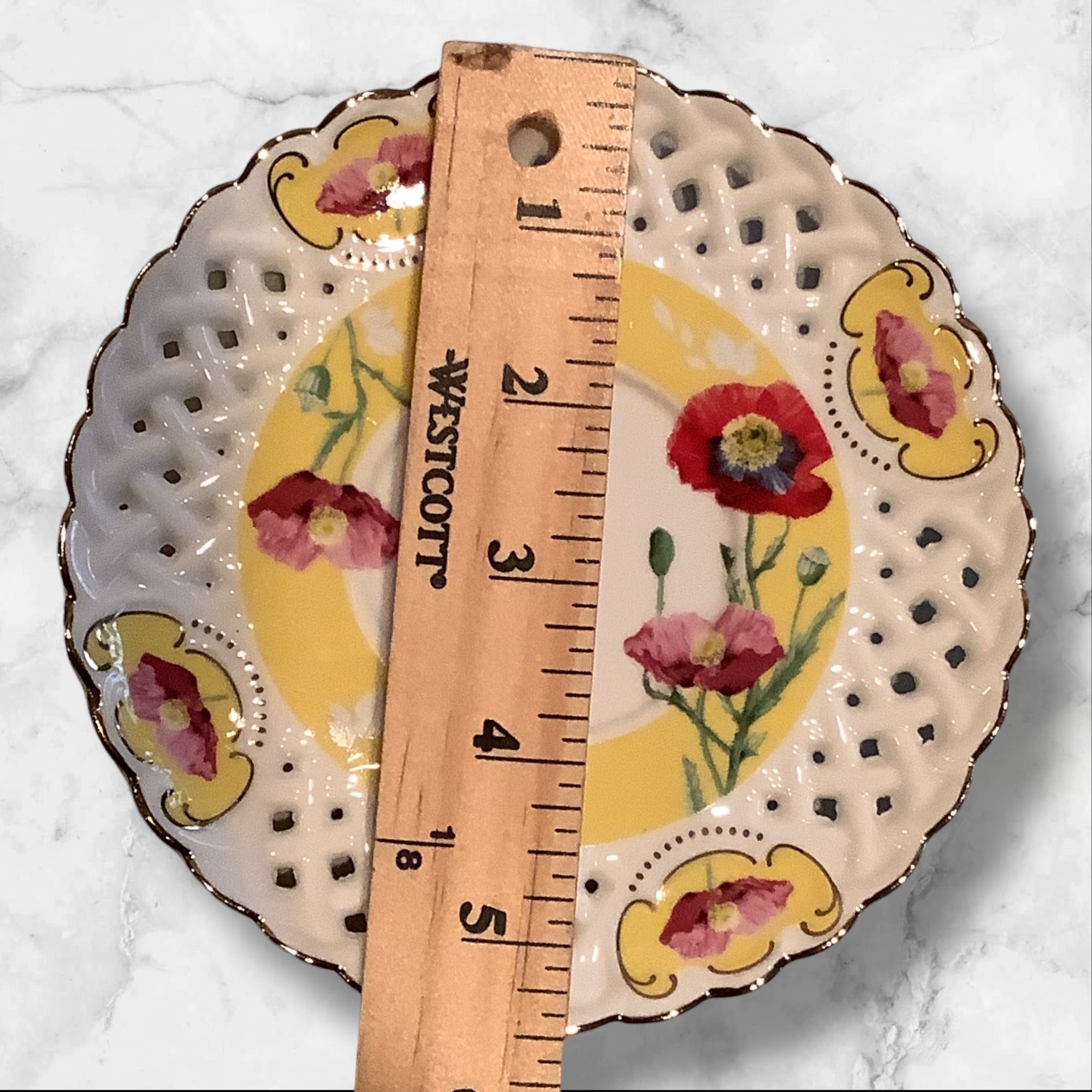 Grace Teaware Poppy Floral Cup & Lattice Saucer Set With Salad Plate 3pc Set