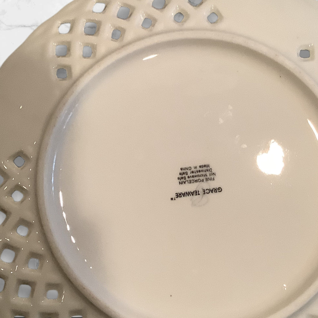 Grace Teaware Poppy Floral Cup & Lattice Saucer Set With Salad Plate 3pc Set