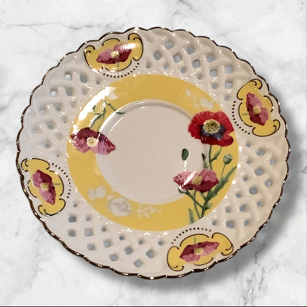 Grace Teaware Poppy Floral Cup & Lattice Saucer Set With Salad Plate 3pc Set